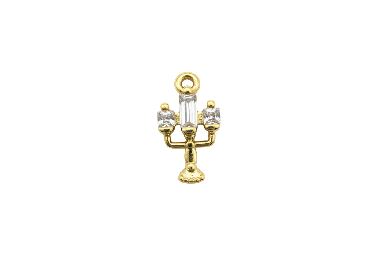 Gold candelabra charm with clear faceted crystals