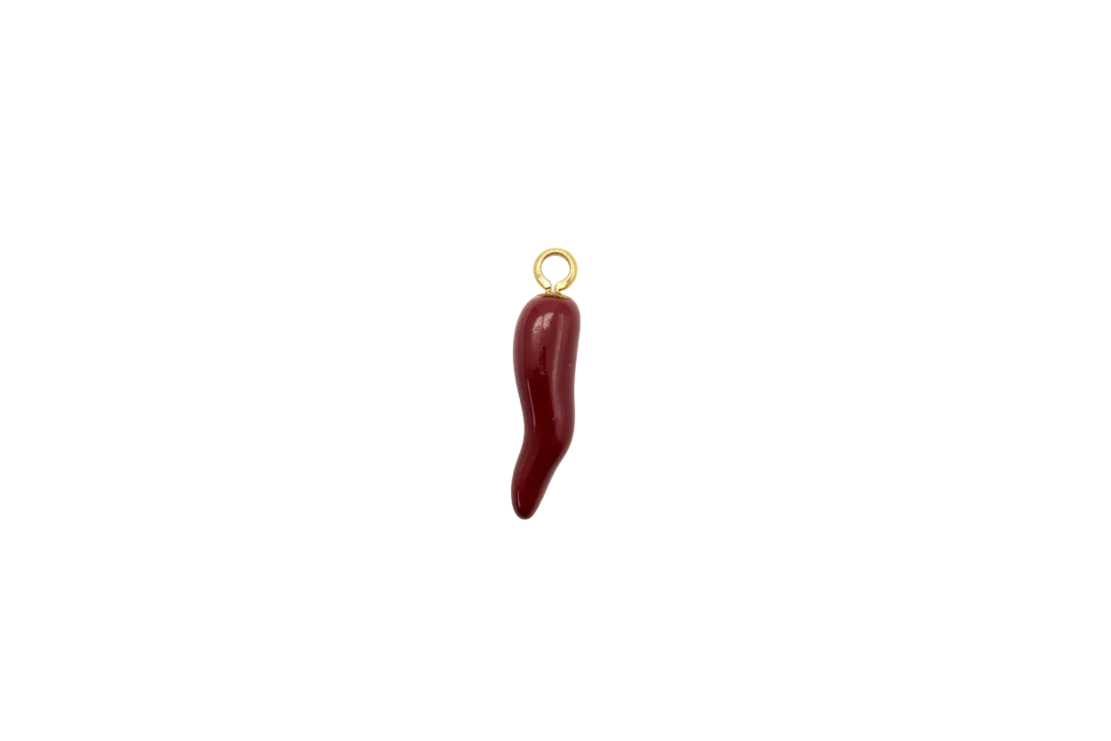 Glossy red chili pepper charm in polished gold finish