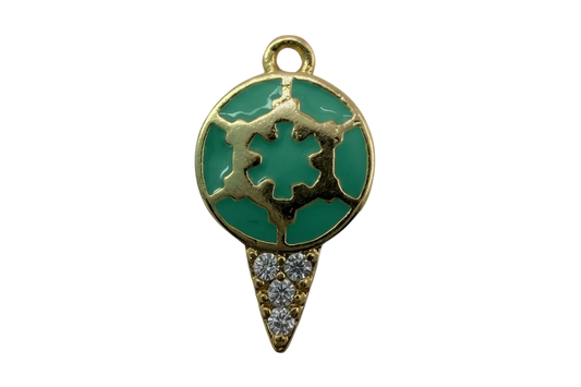 Green enamel globe ice cream cone in gold with clear crystal accents