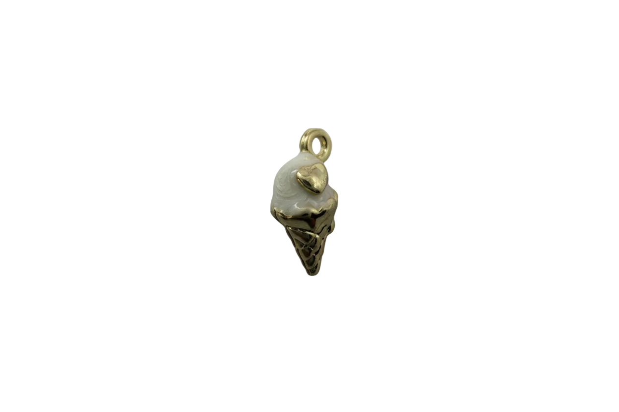 White soft-serve cone with gold heart accent, gold finish