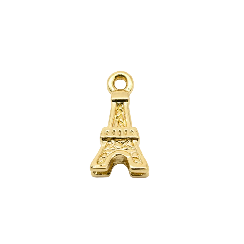 Polished gold Eiffel Tower landmark charm with sculpted texture