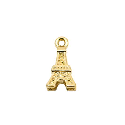 Polished gold Eiffel Tower landmark charm with sculpted texture