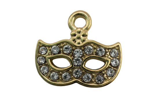 Gold masquerade mask charm with clear pavé crystals