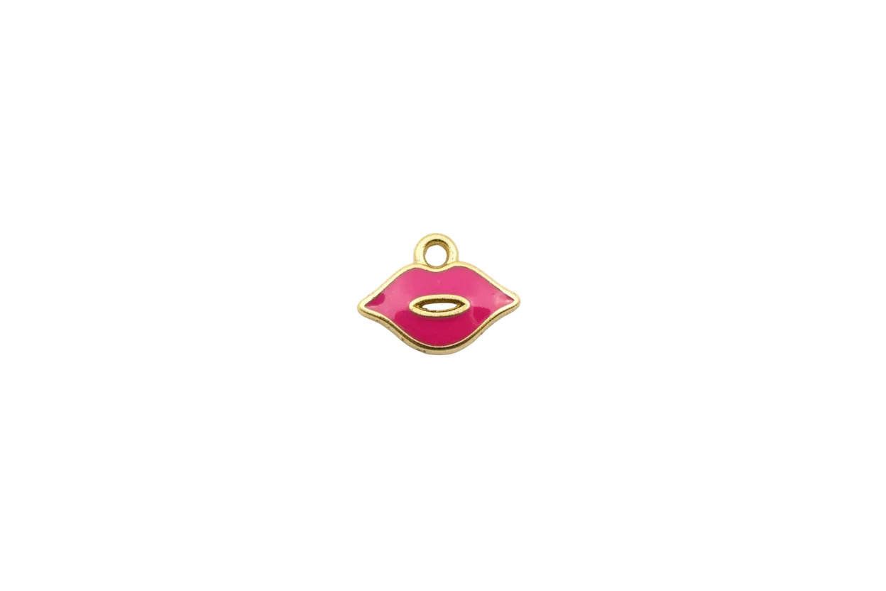 Hot pink enamel lips with gold outline