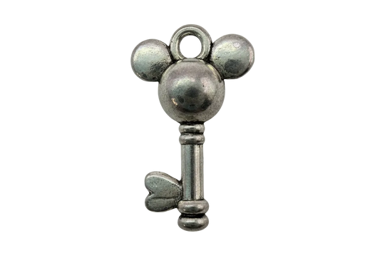 Polished silver mouse-ear key charm with rounded ears and smooth reflective finish