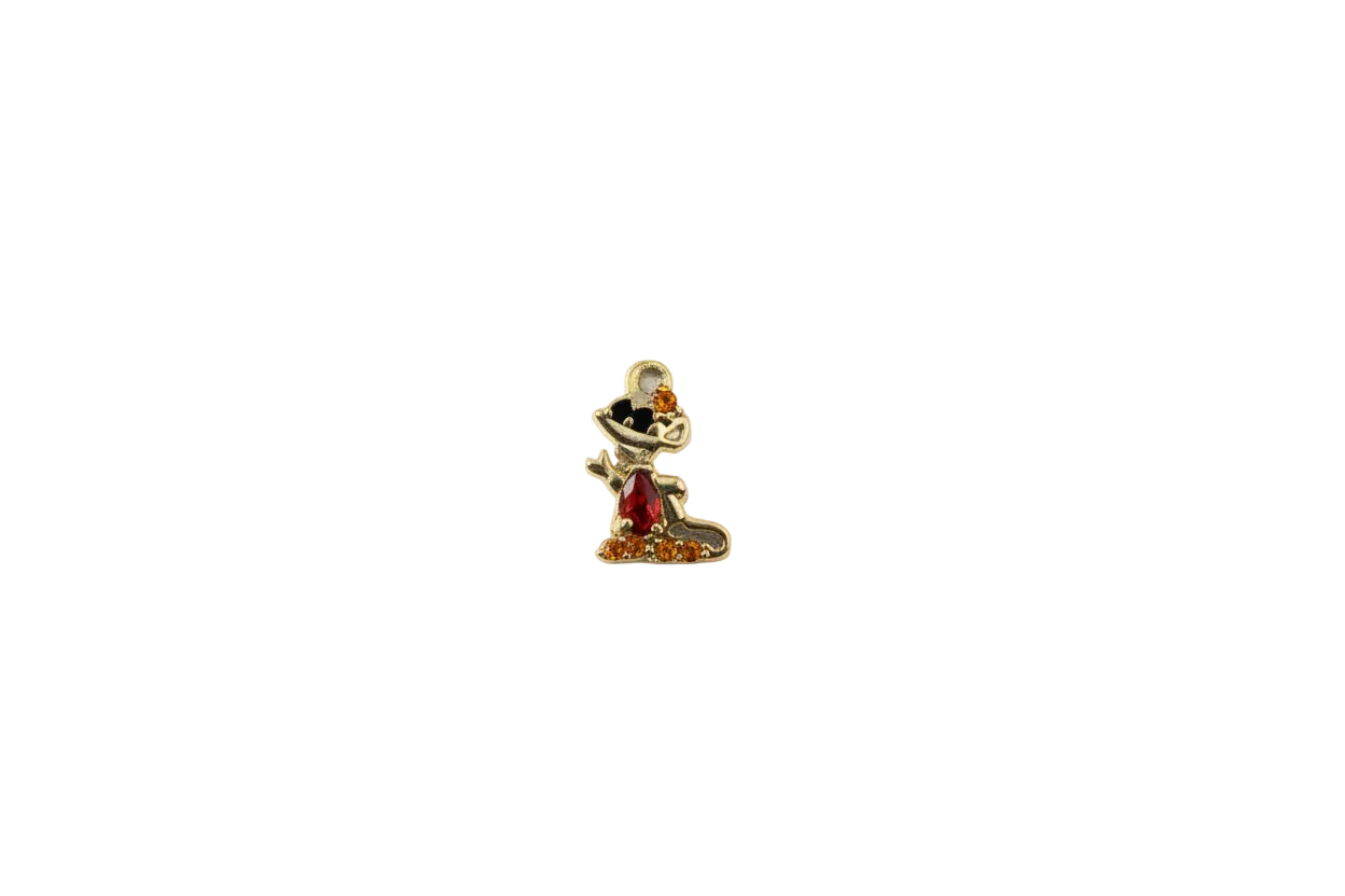 Gold sitting dog with red gem and amber crystal accents