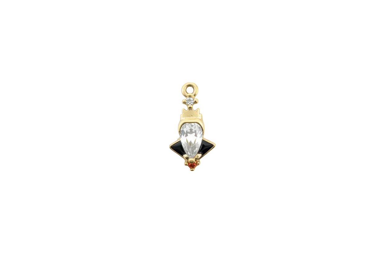 Gold bat with clear marquise crystal and orange accent stone
