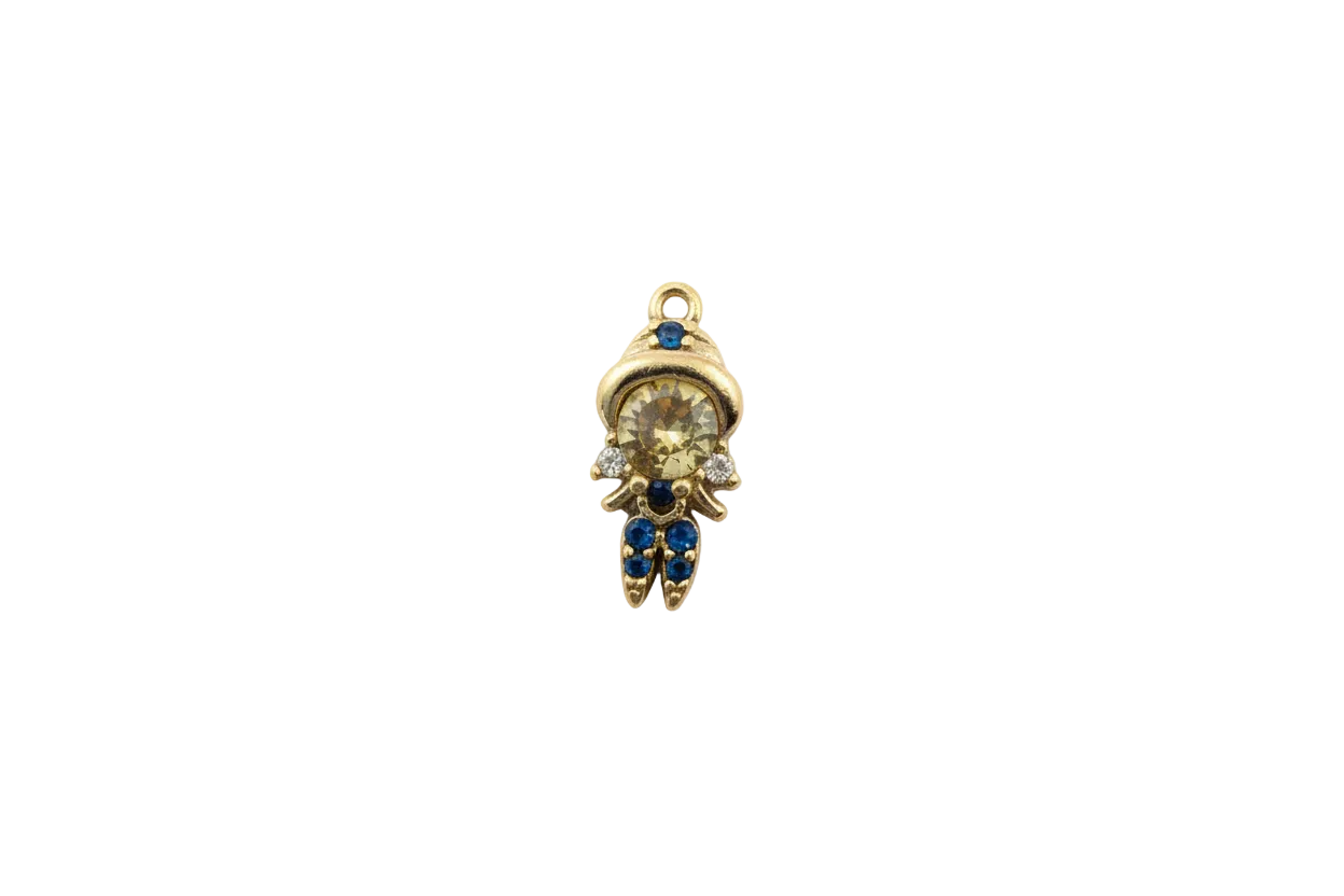 Gold astronaut with champagne center gem and blue accents