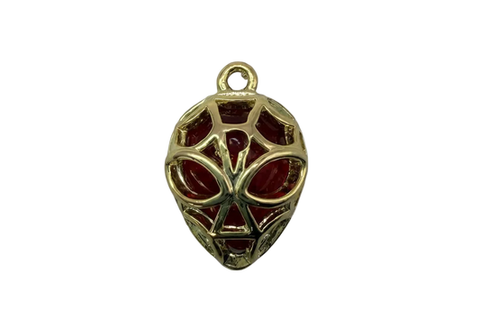 Gold webbed superhero mask with glossy deep red inlay