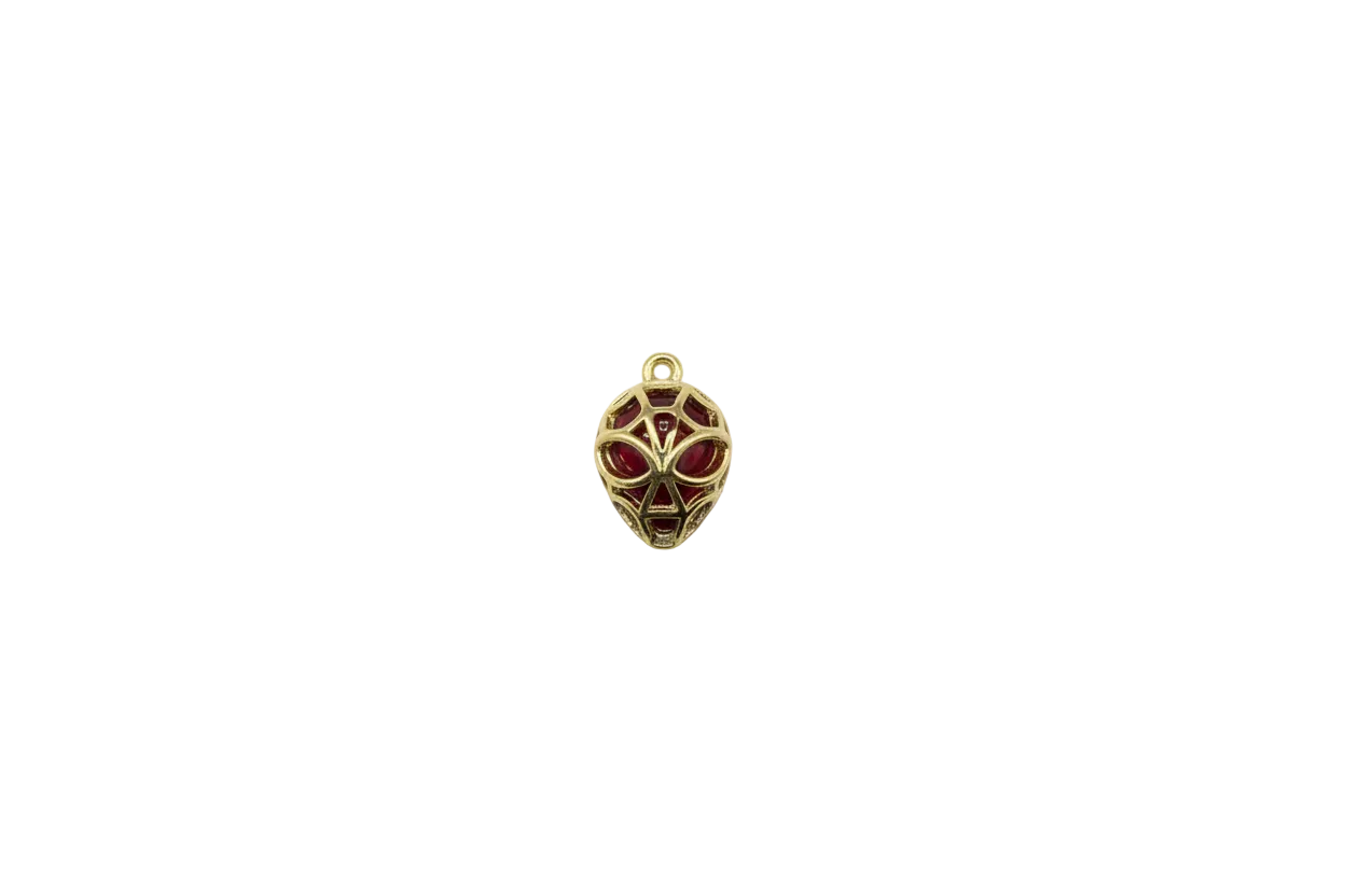 Gold webbed superhero mask with deep red inlay