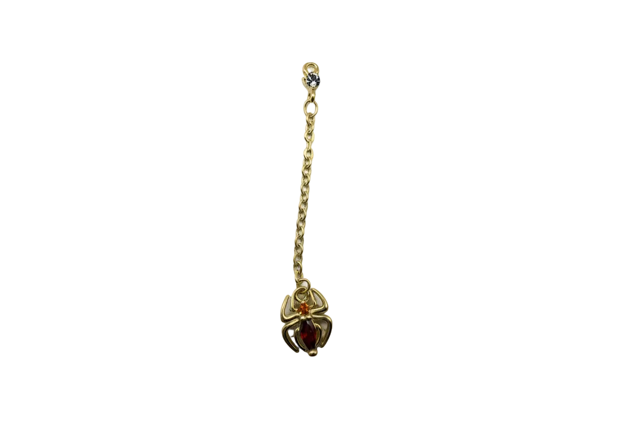 Gold scarab beetle with red gem and amber crystal on chain