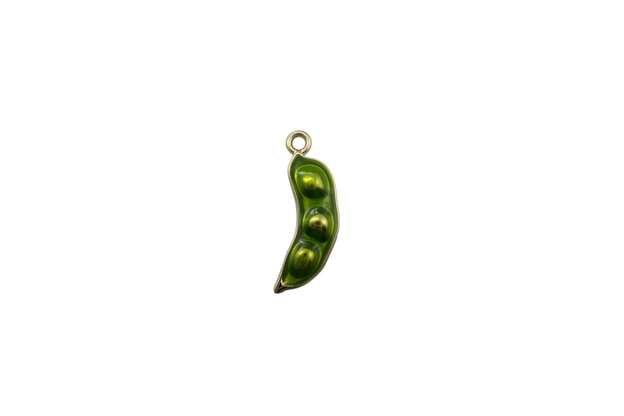 Green pea pod with three peas in a gold outline