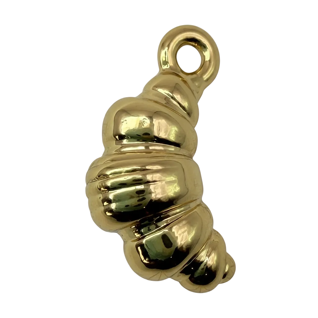 Mirror-polished gold croissant pastry charm with puffy ridges