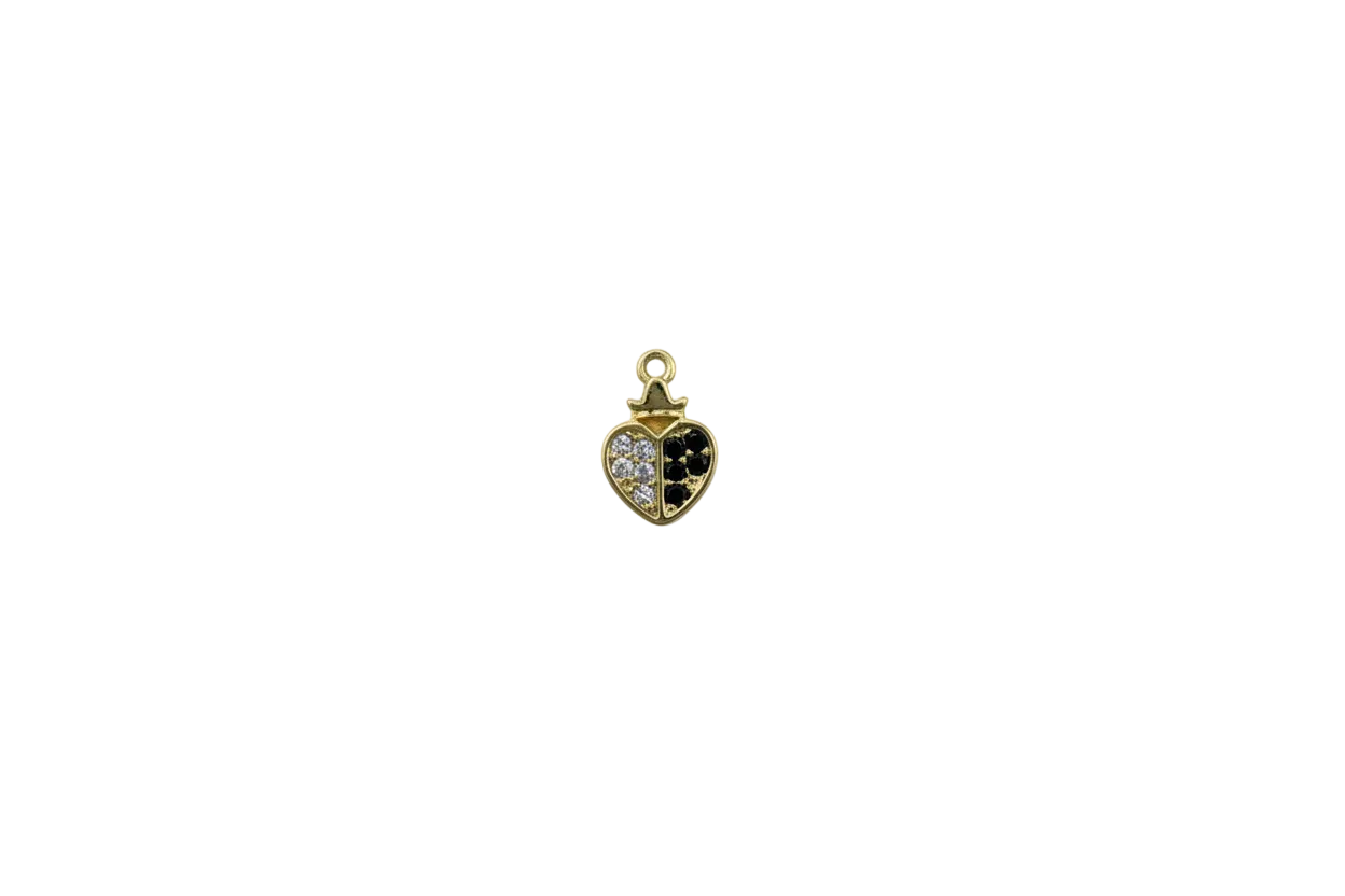 Gold split heart with clear pavé and black stones