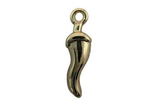 High-polish gold curved horn talisman charm with a sleek sculpted silhouette