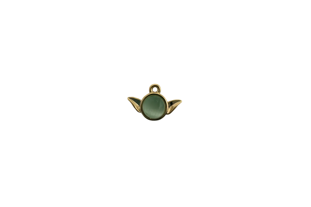 Gold winged orb with sage green cabochon gem