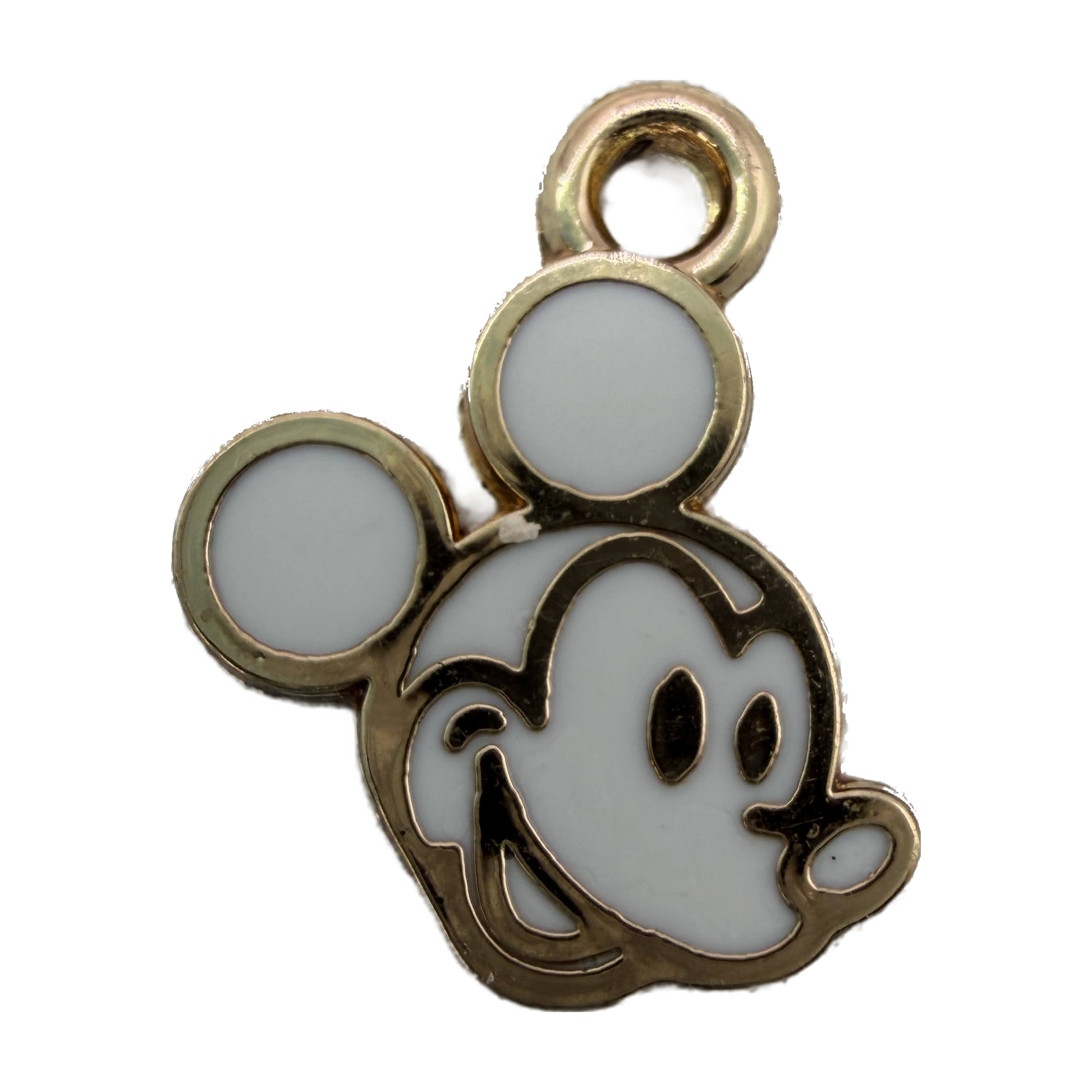 White enamel mouse face icon with polished gold outline