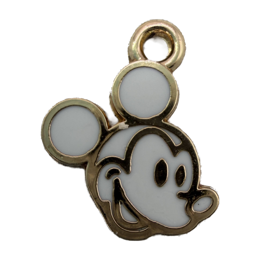 White enamel mouse face icon with polished gold outline