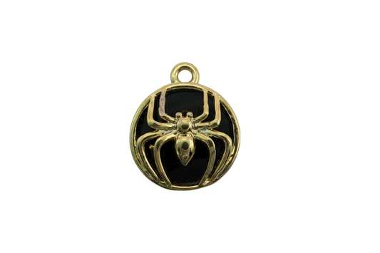 Gold spider on glossy black round medallion pendant
