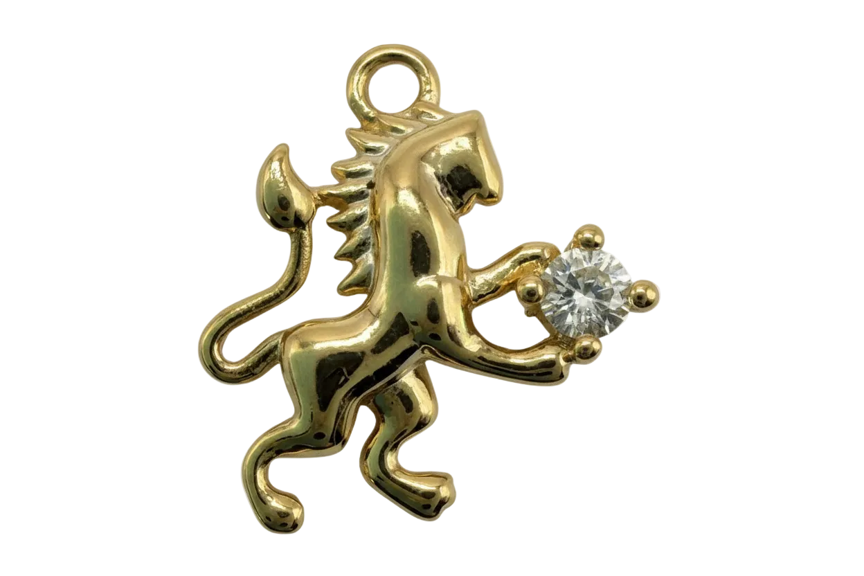Glossy gold gecko charm with a clear round faceted gem accent