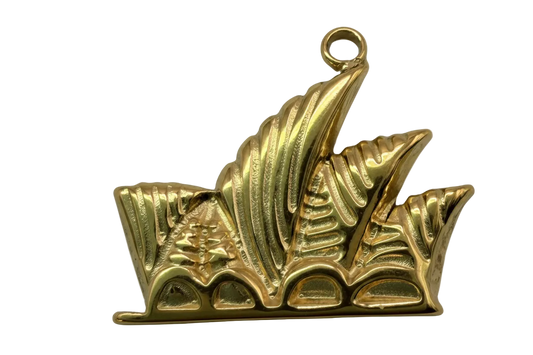 Gold sculpted leaf fan charm with ridged texture and polished finish