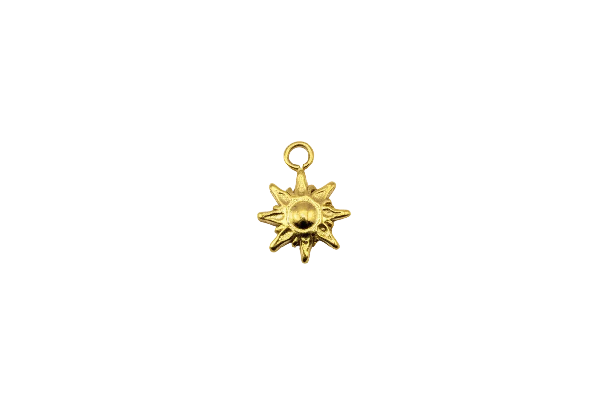 Gold sunburst sun pendant with raised center