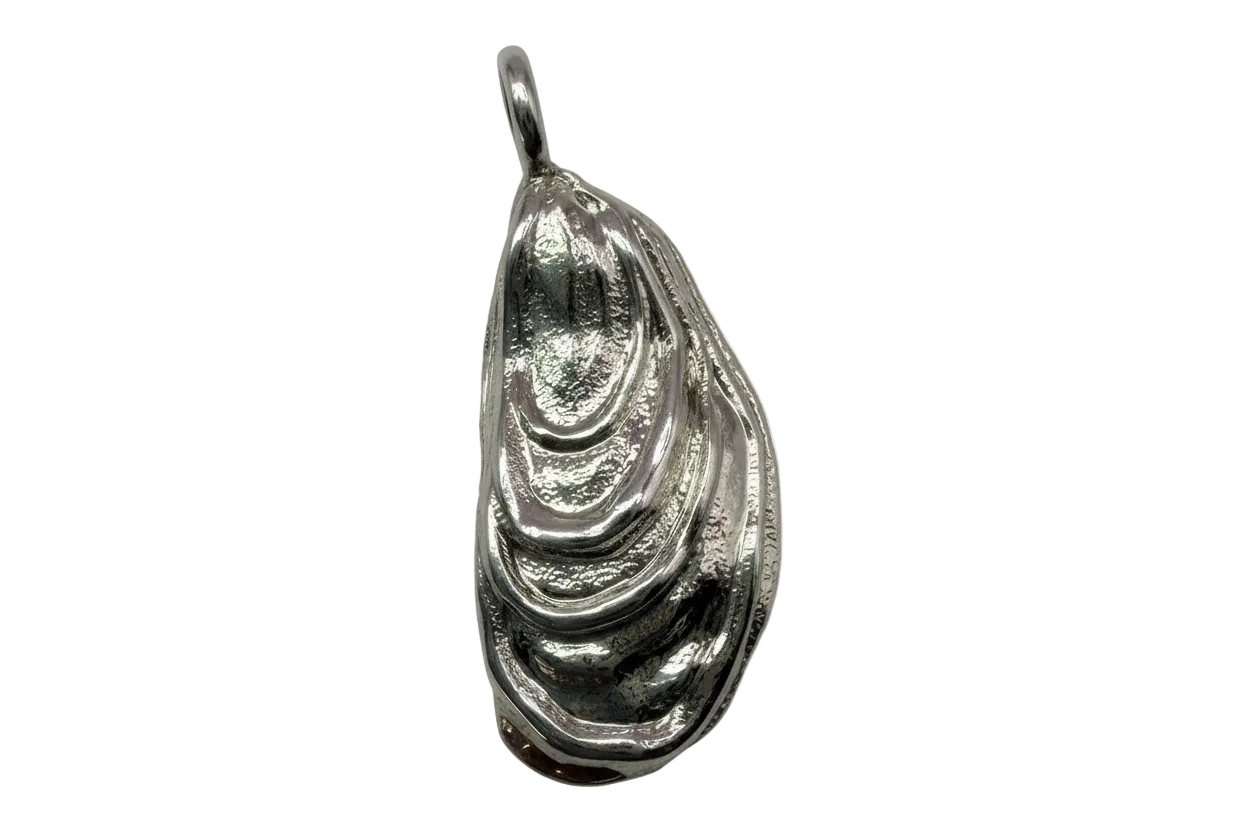 High-polish silver rippled teardrop charm with layered, sculpted contours