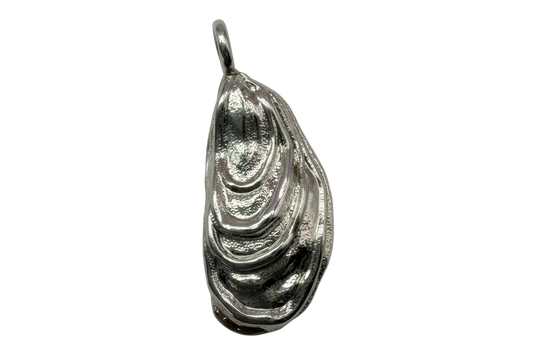 High-polish silver rippled teardrop charm with layered, sculpted contours