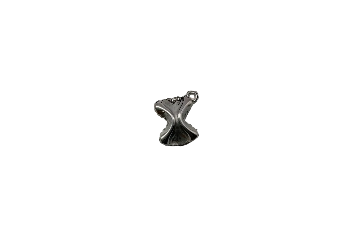Silver sculptural cross with curved arms and textured center