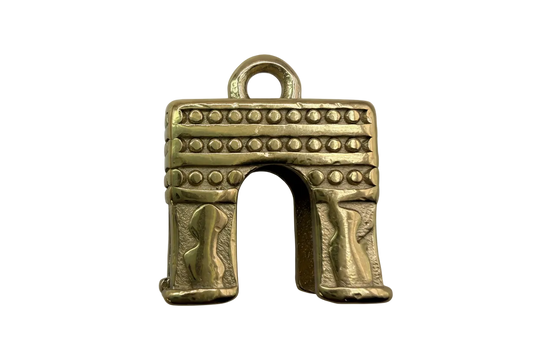 Gold archway monument charm with raised stud details and antiqued textured finish