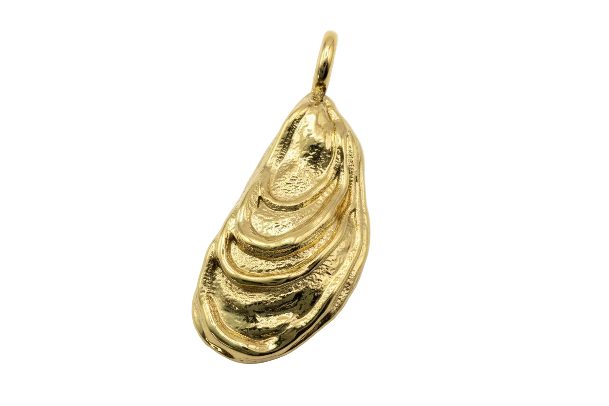 Gold teardrop charm with layered ripple texture and high-polish shine
