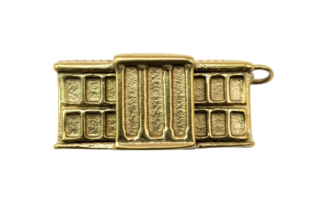 Gold chocolate bar motif charm with textured panels and raised center section