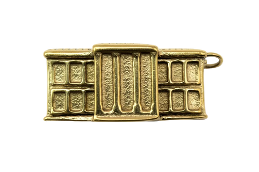 Gold chocolate bar motif charm with textured panels and raised center section