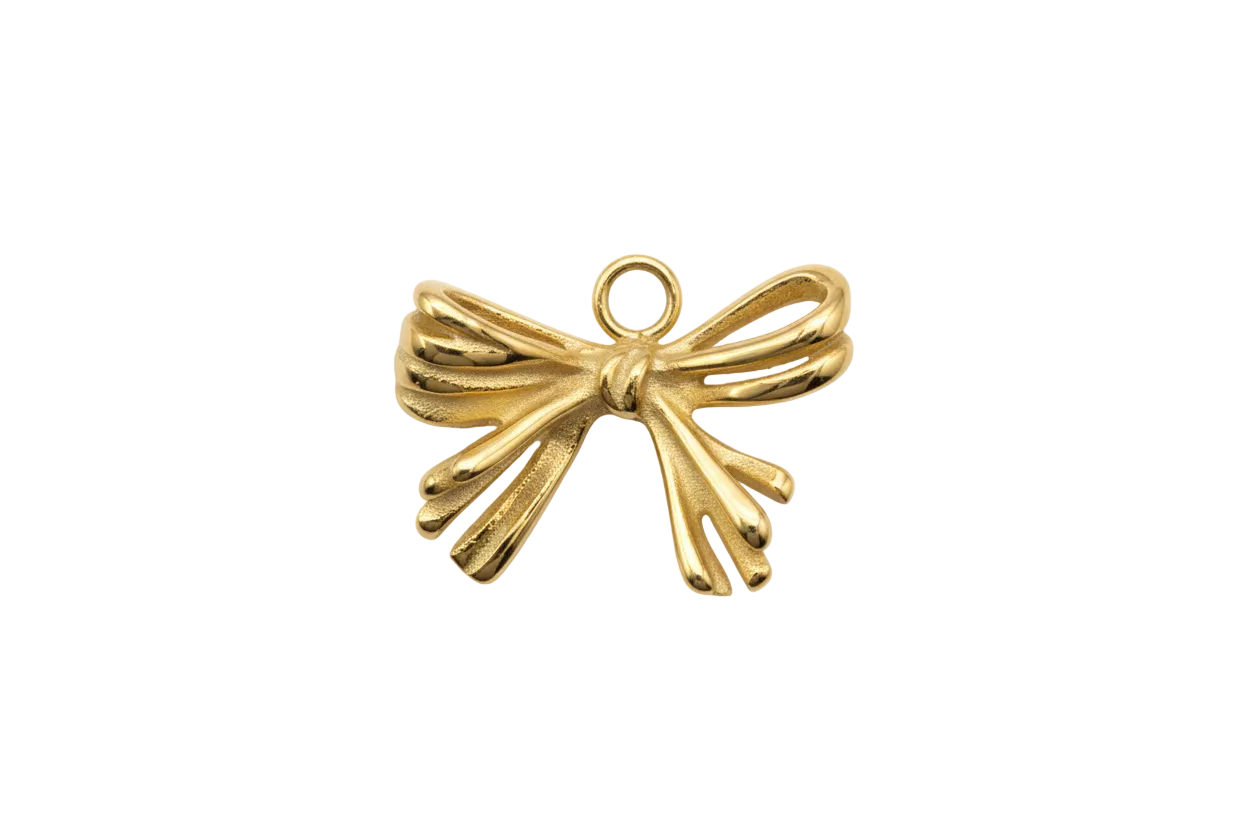 Glossy gold ribbon bow with sculpted loops and tails