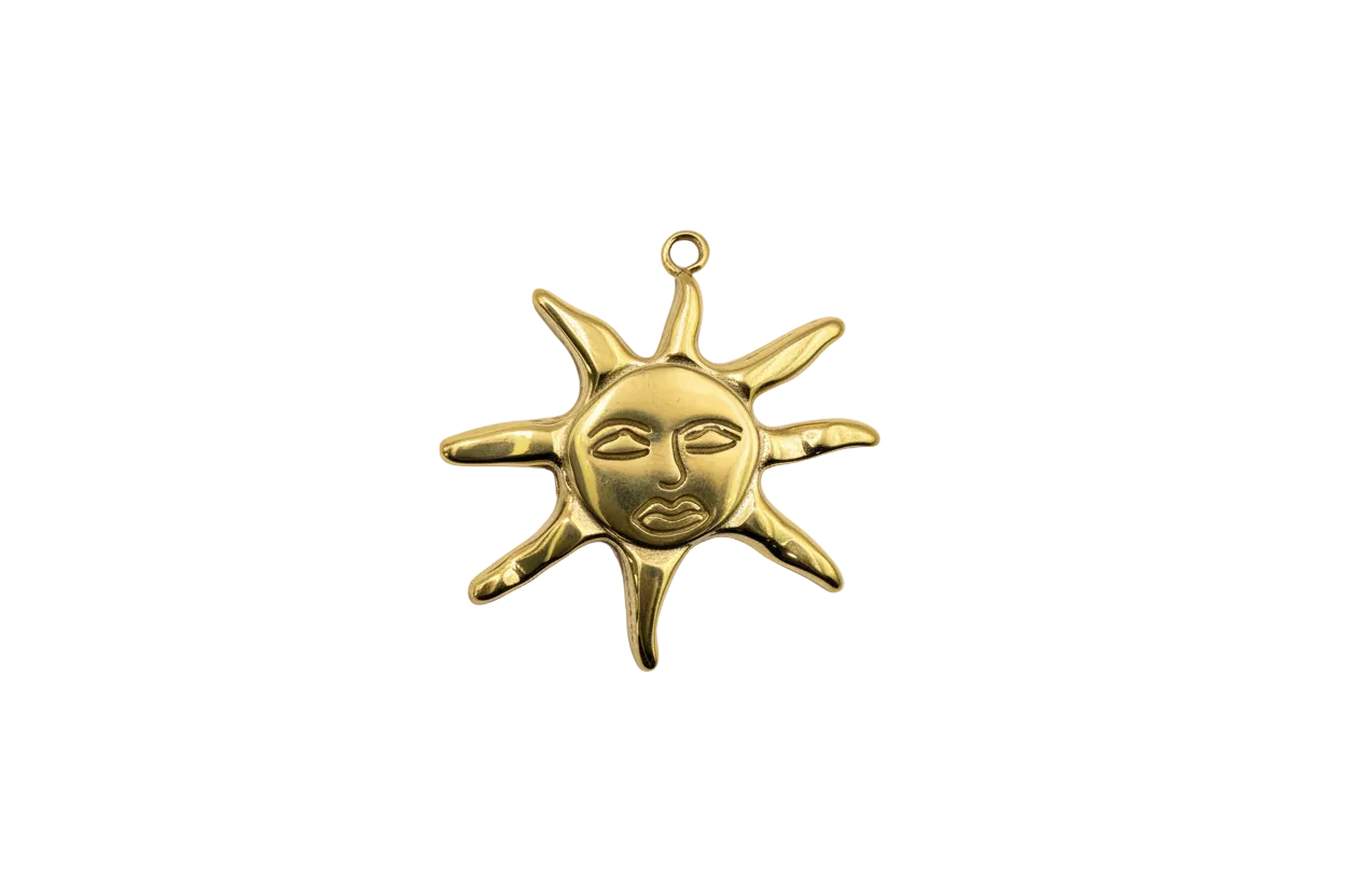 Gold sunburst medallion with embossed face