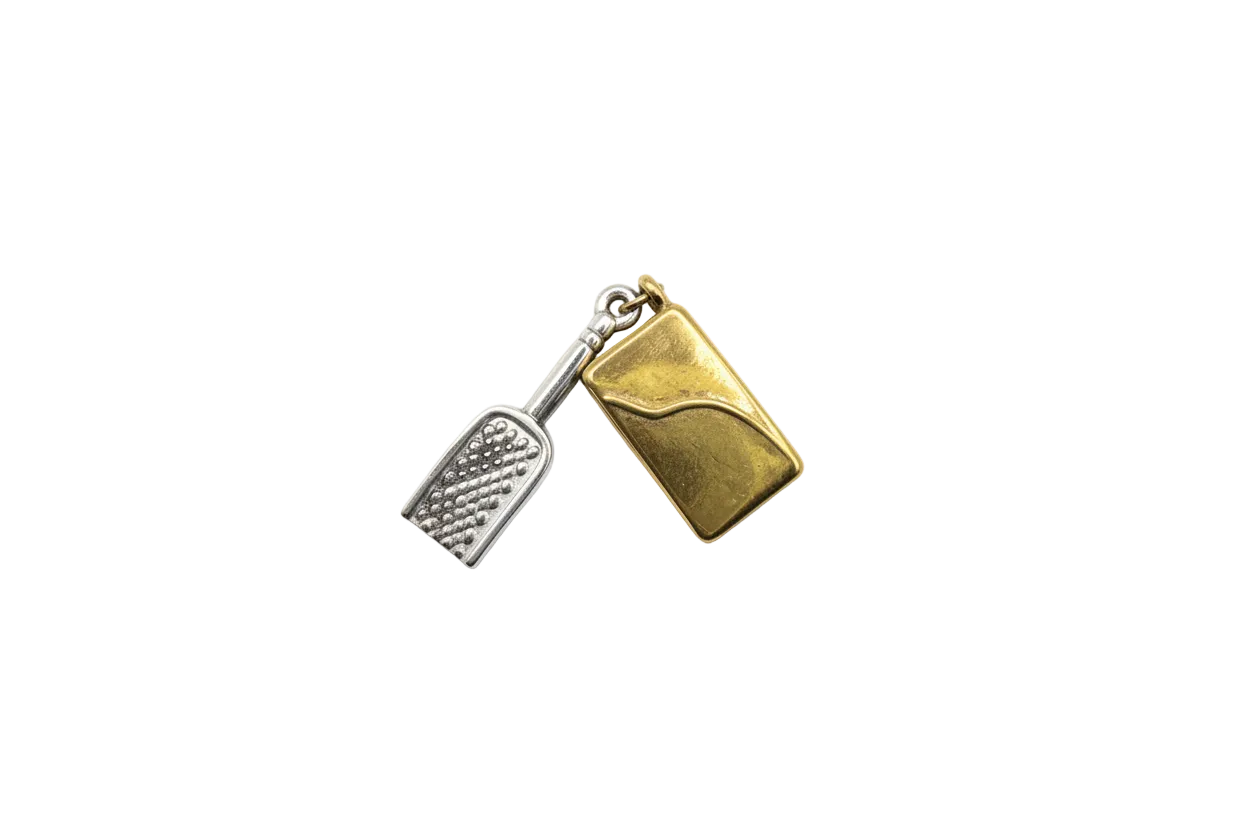 Two-tone gold padlock and silver key charm