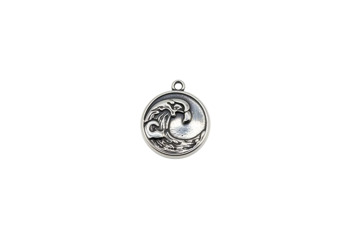 Silver wave relief medallion with antiqued shadow details