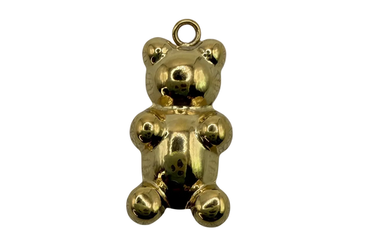 High-polish gold teddy bear pendant with rounded sculpted details
