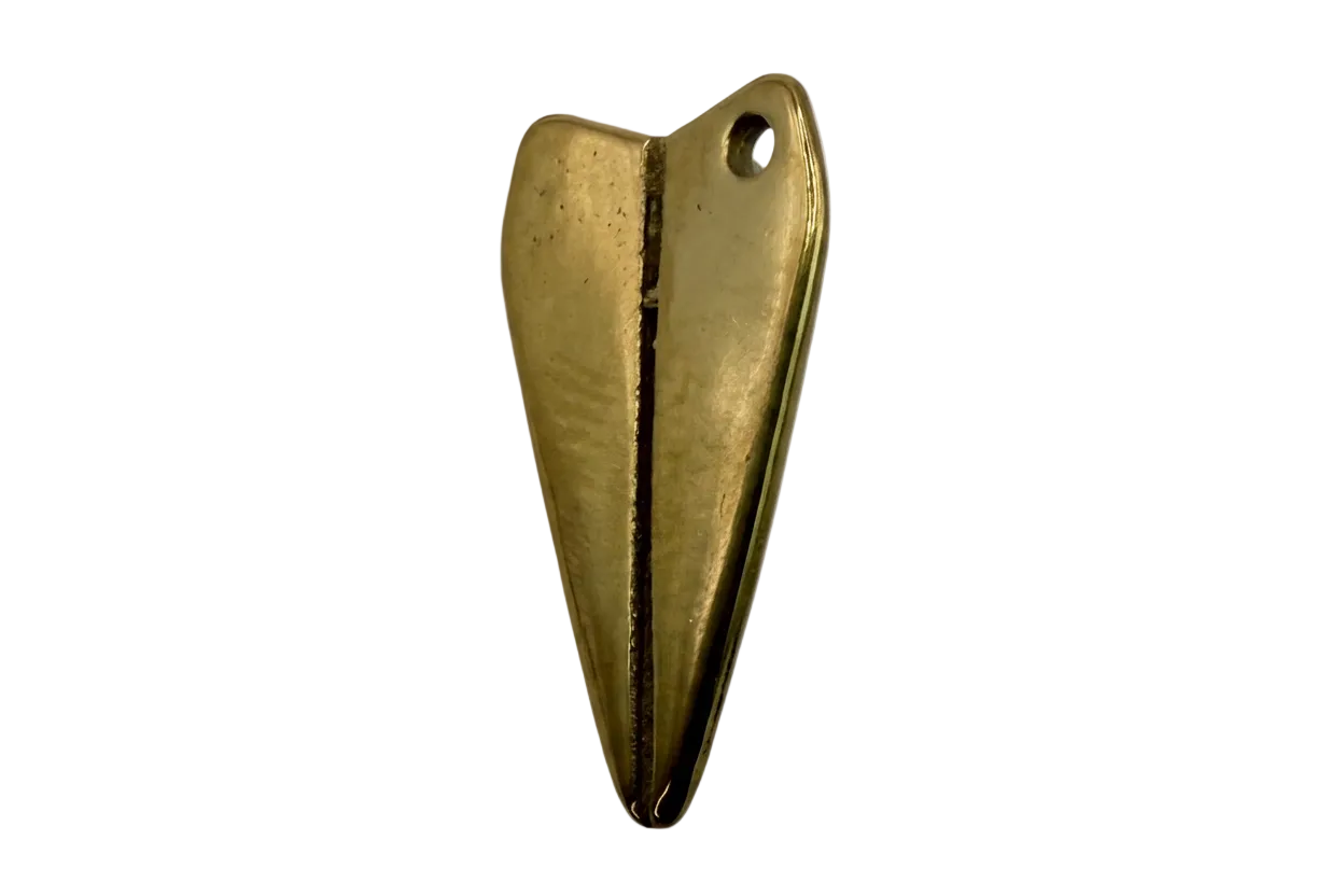Gold paper airplane with folded ridge detail and softly satin, lightly vintage finish