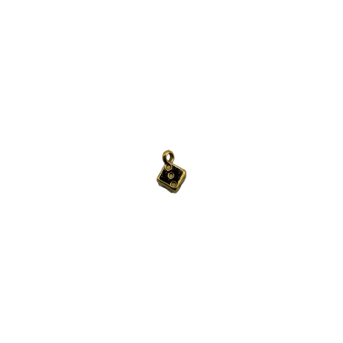 Black dice charm with raised gold pips