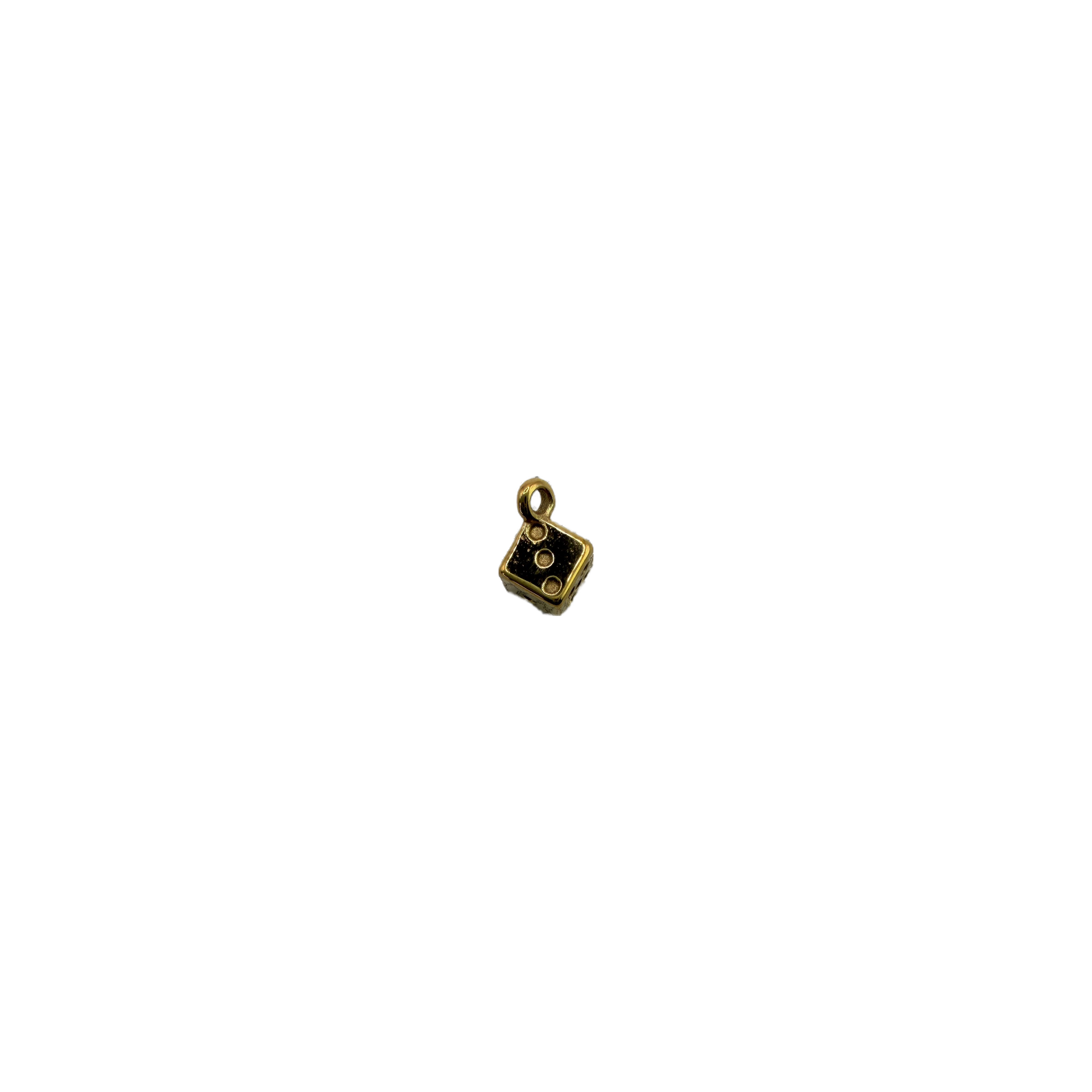 Black dice charm with raised gold pips