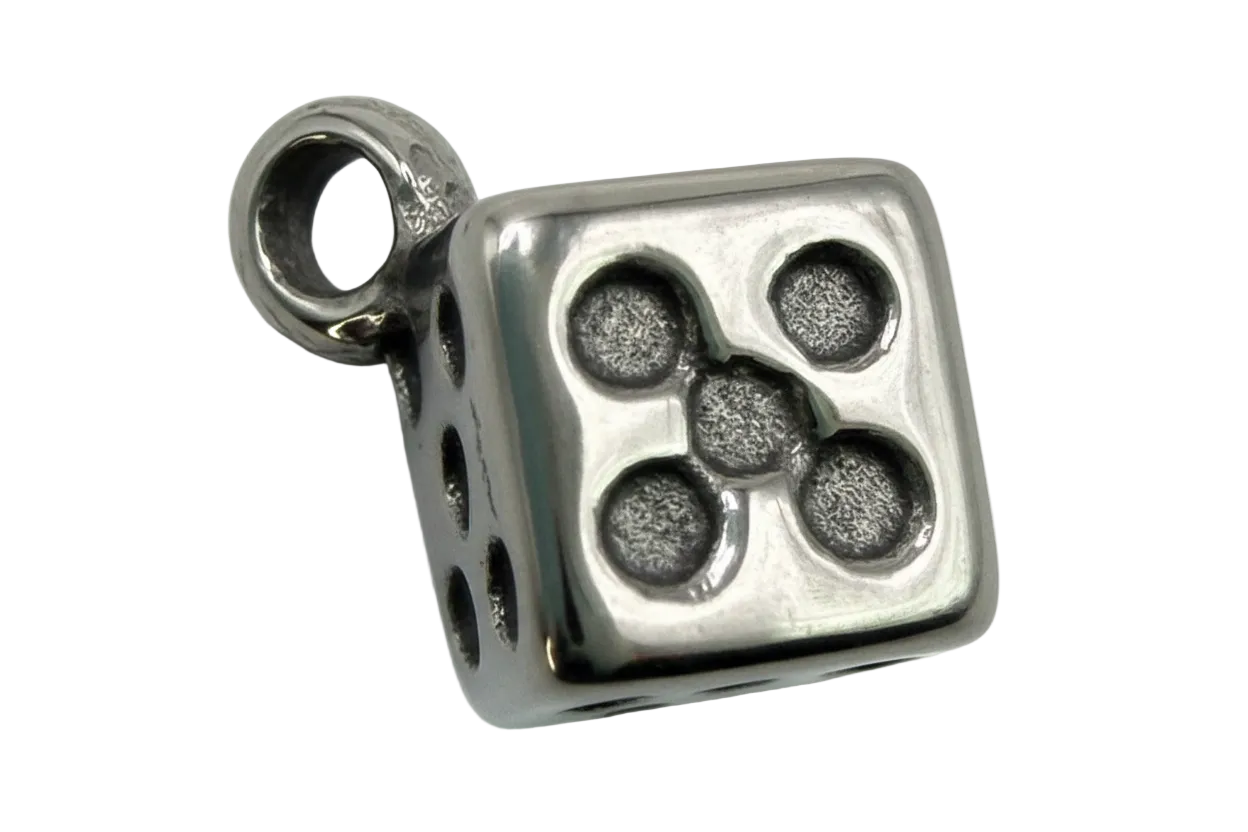 Polished silver cube charm with recessed paw print design