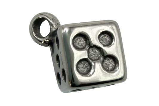 Polished silver cube charm with recessed paw print design