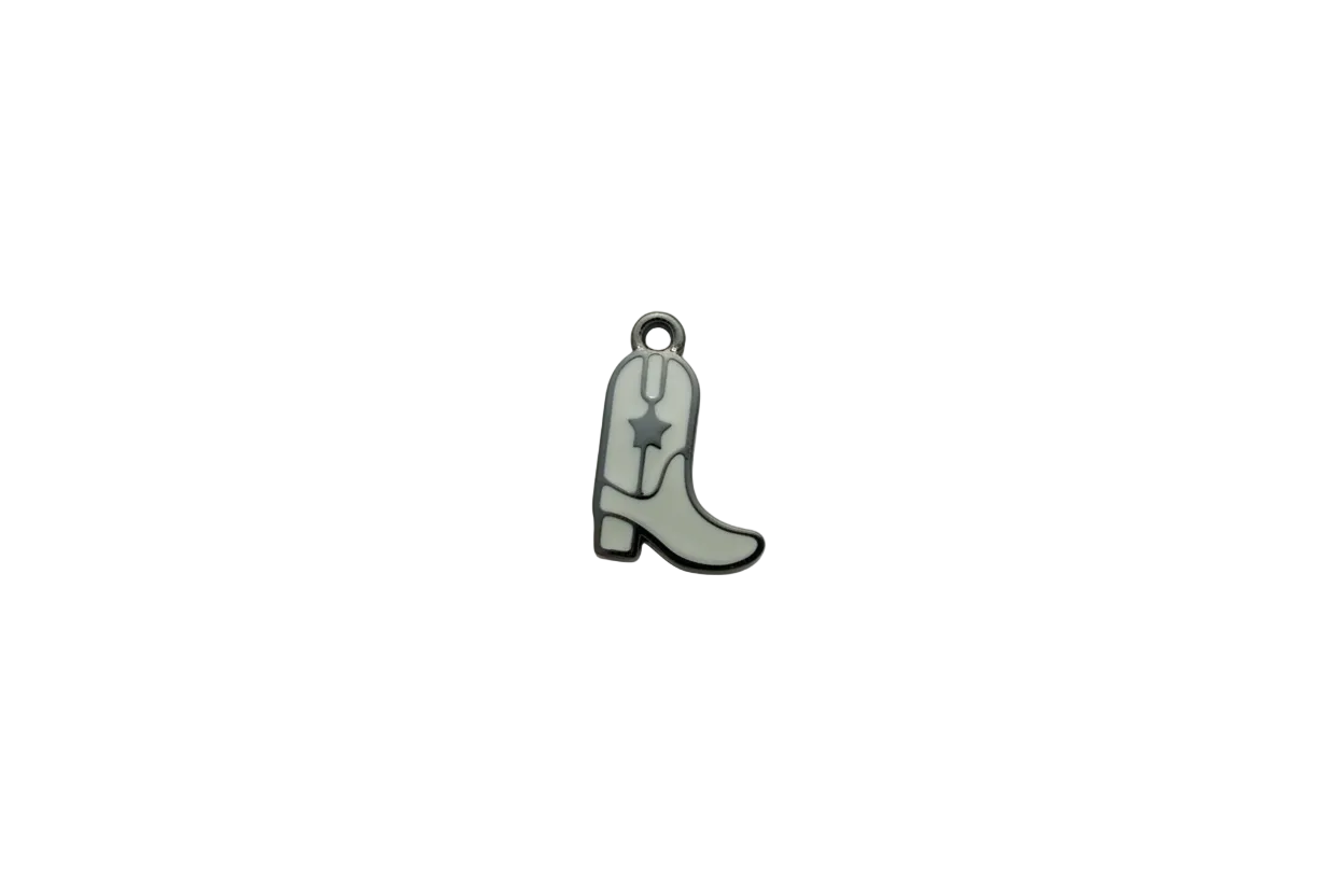 White enamel cowboy boot with star detail, dark outline