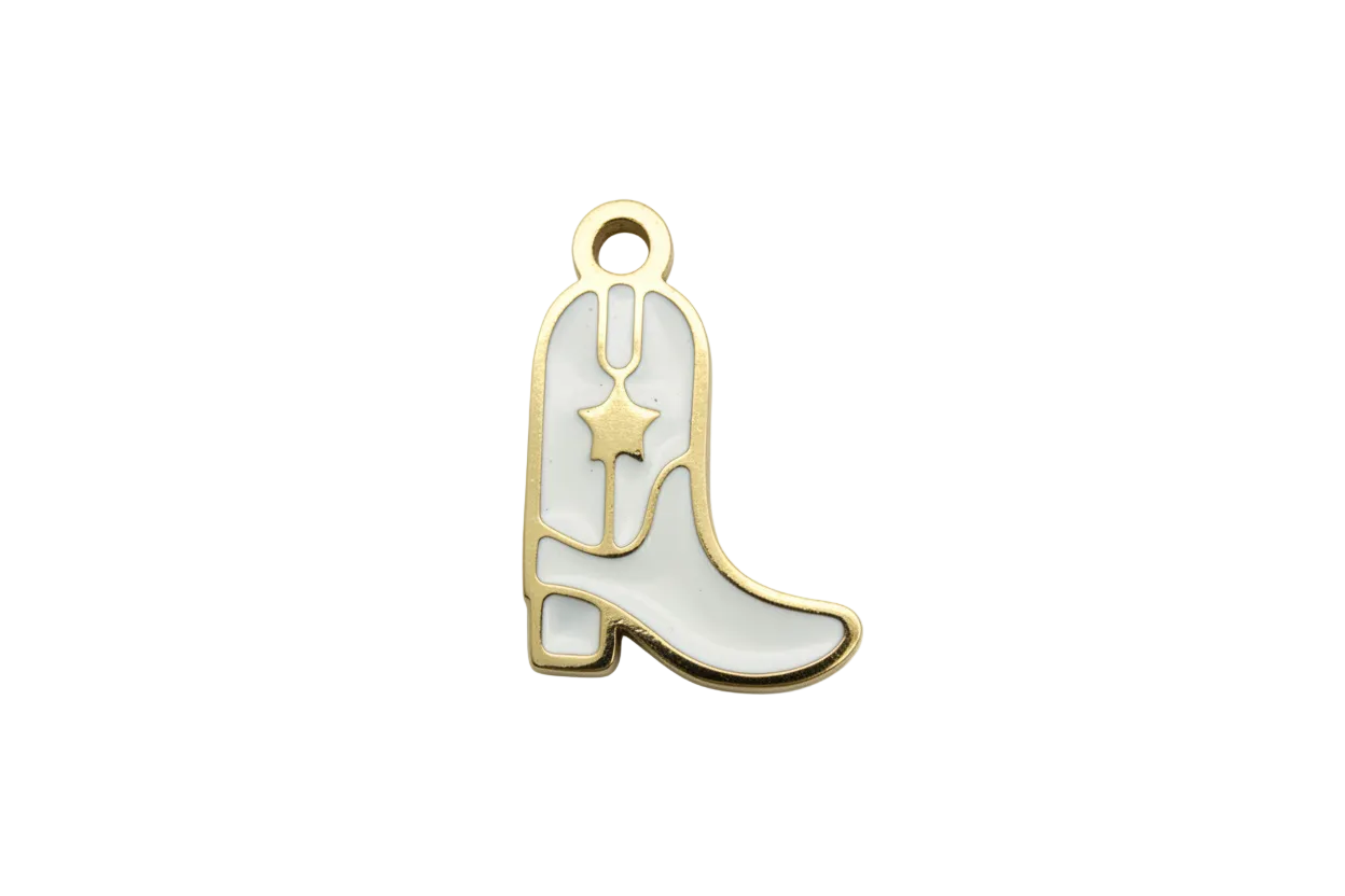 White cowboy boot with gold outline and star