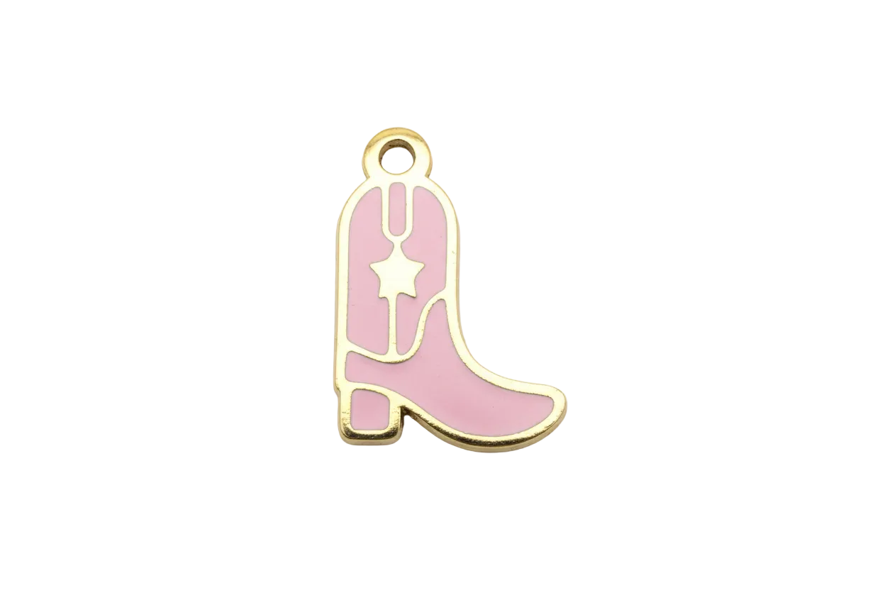 Pink enamel cowboy boot with gold outline