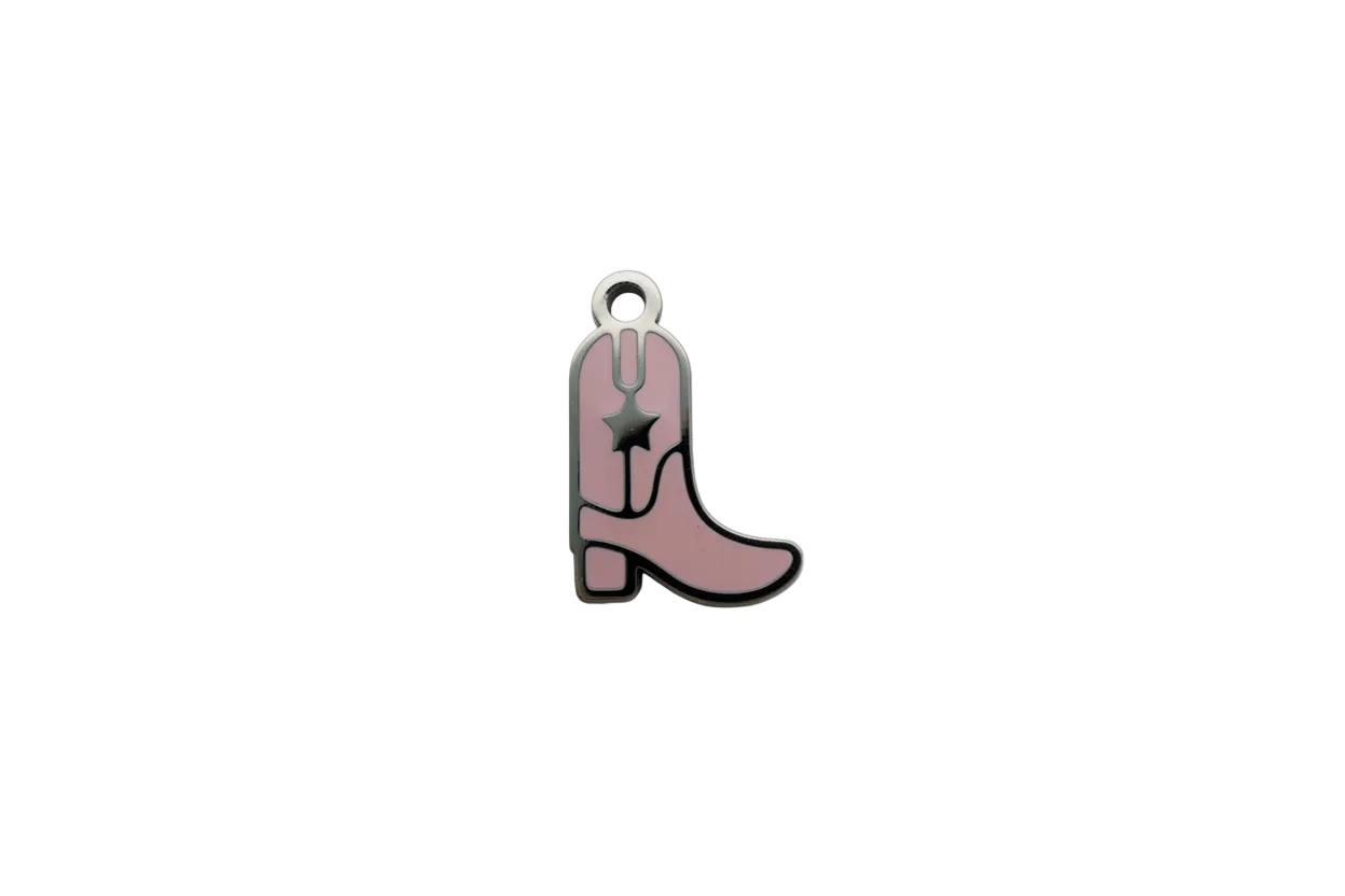 Pink cowboy boot with silver outline and star