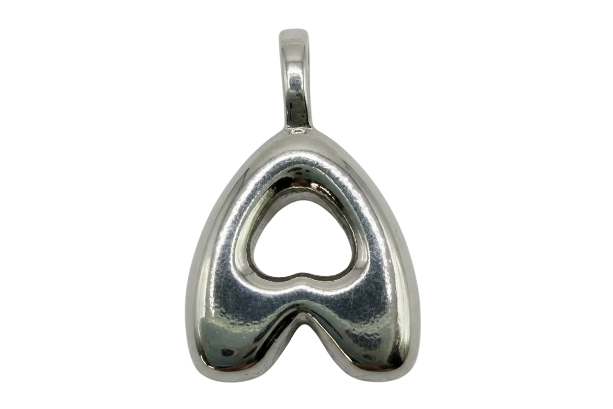Polished silver wishbone pendant with heart-shaped cutout and glossy reflective finish