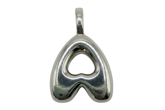 Polished silver wishbone pendant with heart-shaped cutout and glossy reflective finish