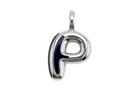 Polished silver letter P initial pendant with mirror-like finish